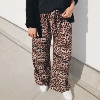 

Fashion Women Wide Leg High Waist Pants Workout Casual Leopard Printed Pants Plus Size Elasticated Waist Stretchy Loose Trousers