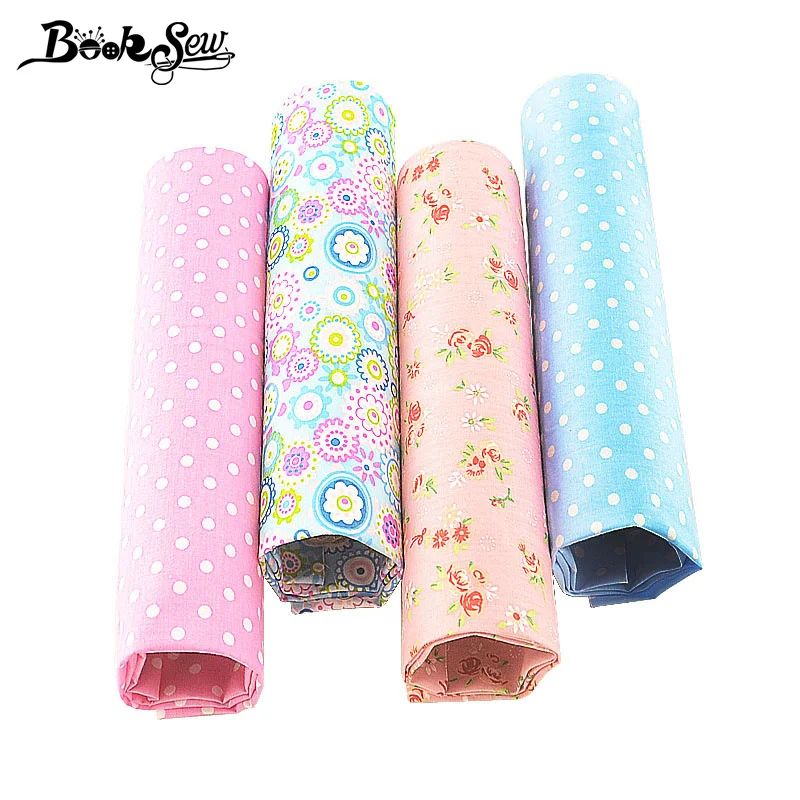 Booksew Stoffen Cotton Fabric 4PCS/lot 40cmx50cm Floral Dots Telas Patchwork Algodon Sewing Clothes Tissu Tilda Materials