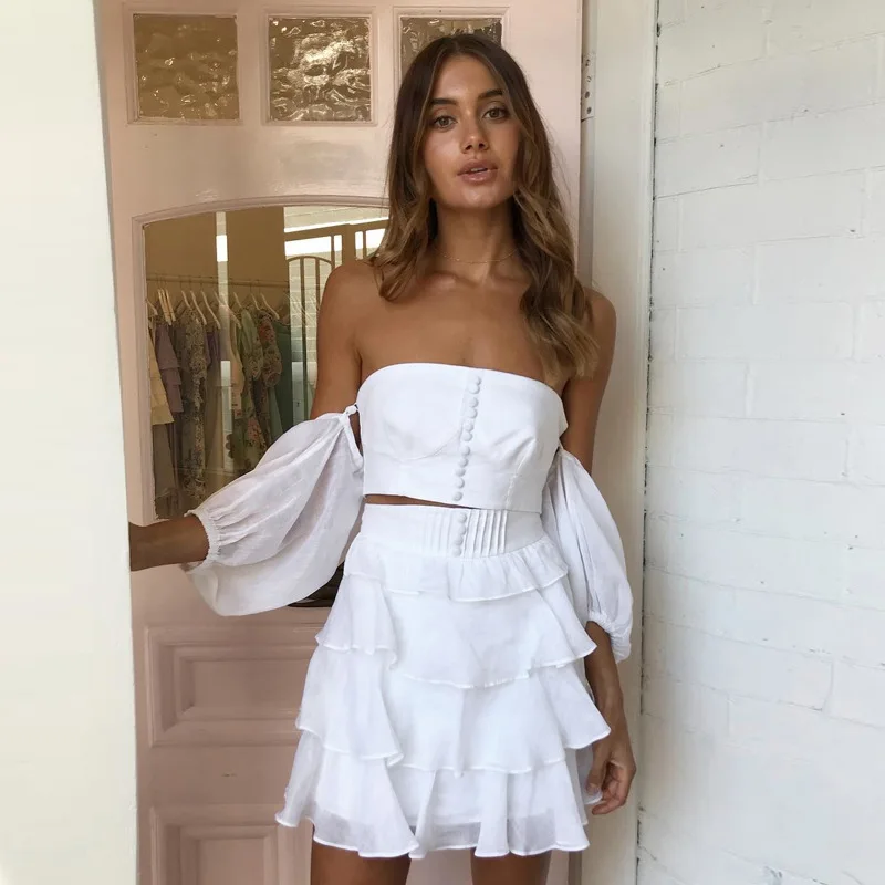  2019 Summer Women Blouse Tops Short Puff Sleeve Button Front Blouse Shirts Sexy Off Shoulder Pieate