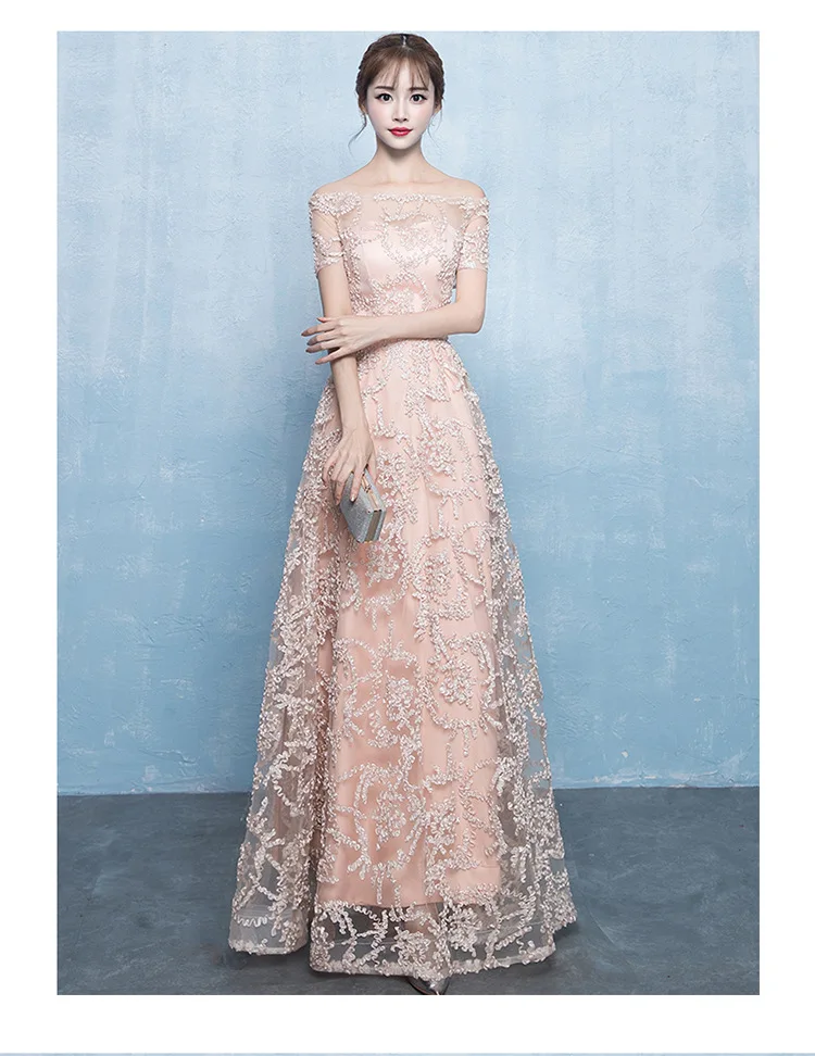 Розовое сексуальное вечернее платье с открытыми плечами, тонкое элегантное атласное свадебное платье Cheongsam Qipao с цветочным принтом высокого качества, Vestido, размер XS-2XL