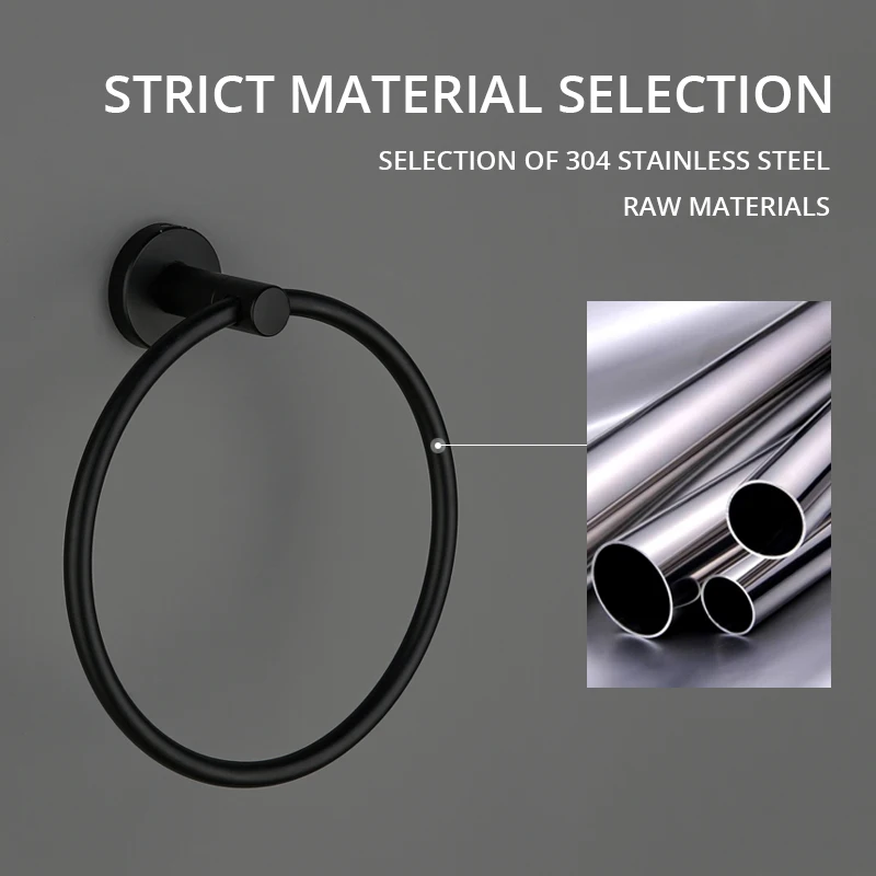 Billige Neue Rost Beweis Edelstahl Bad Zubehör Wand Montieren Einzigen Handtuch Bar Handtuch Ring Handtuch Halter in Matt Schwarz Finish