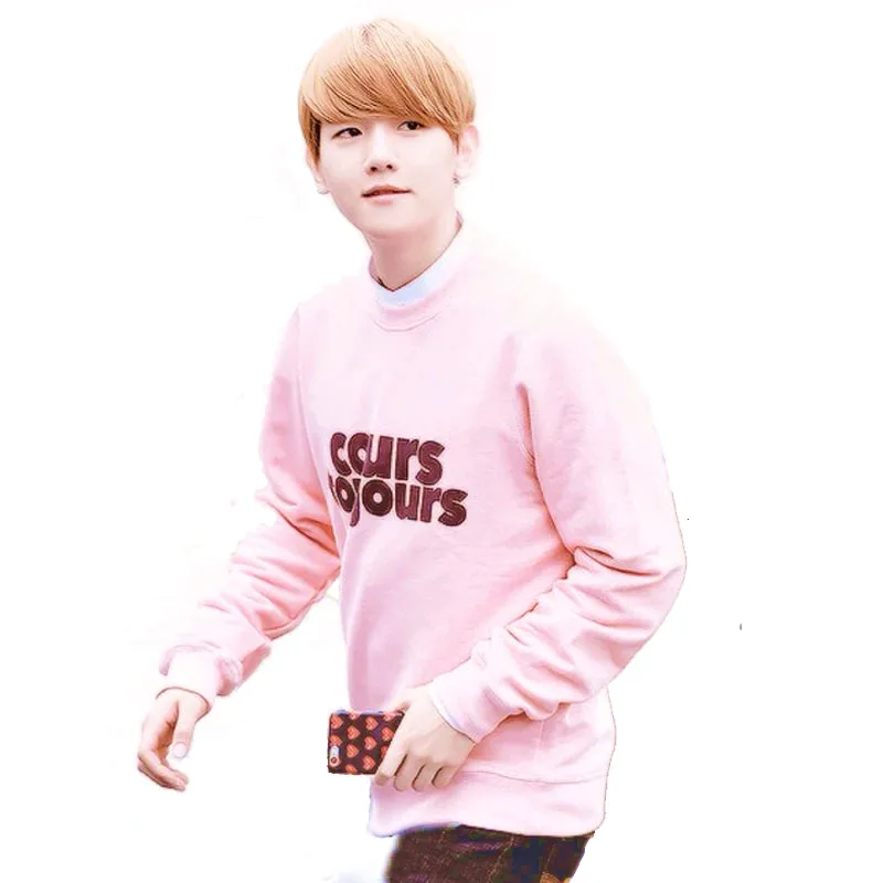 Kpop EXO Baekhyun Sweater Unisex Pullover Hoodie Sweatershirt Pink Outwear 