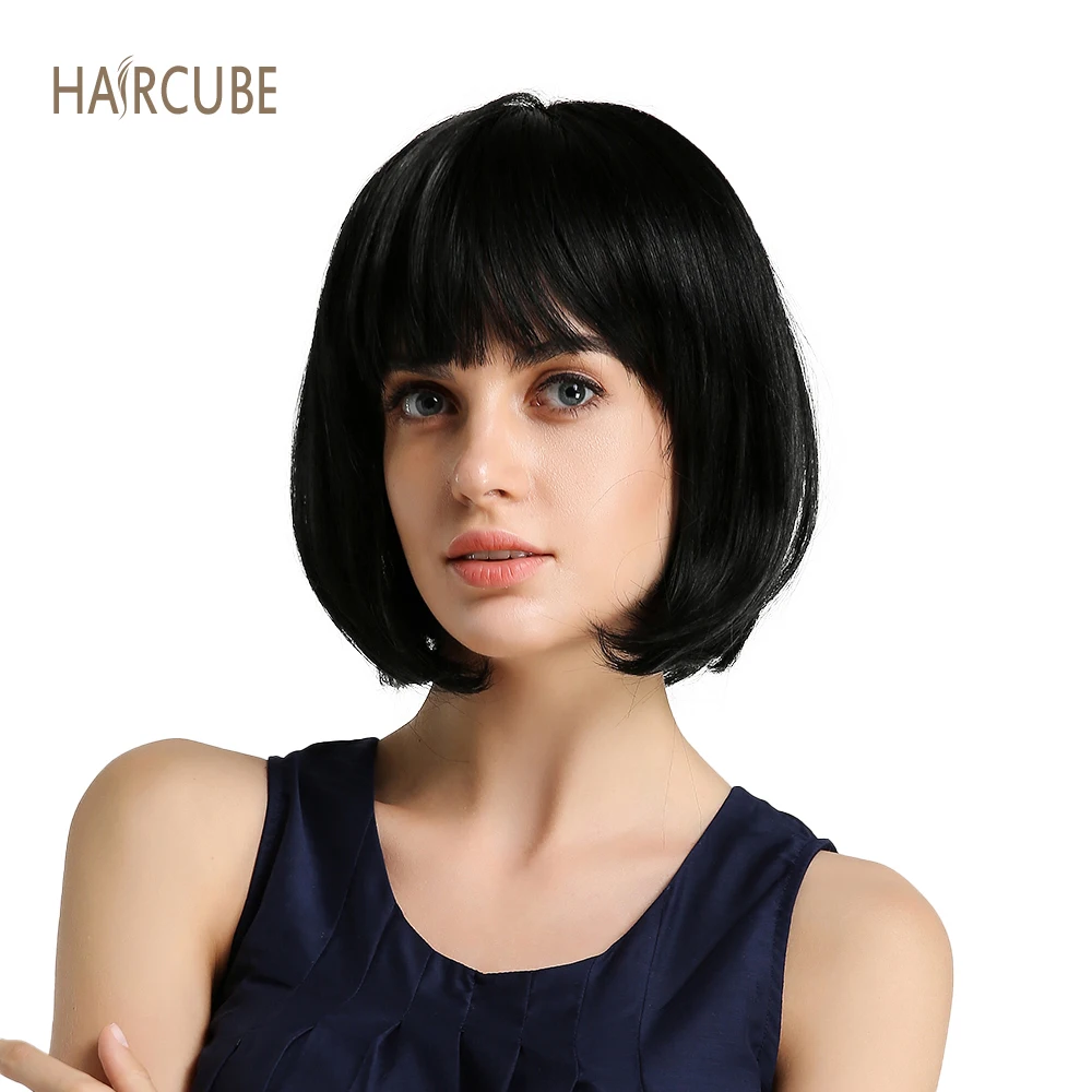 Haircube 8 дюймов синтетический парик 50% человеческие волосы натуральный черный боб