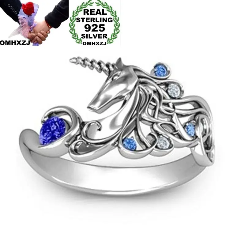 

OMHXZJ Wholesale European Fashion Woman Man Party Wedding Gift Unicorn AAA Zircon AAA Zircon S925 Sterling Silver Ring RR294