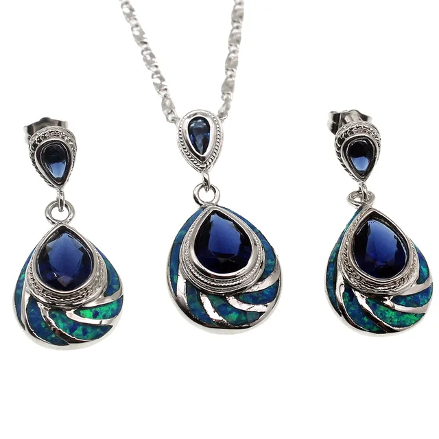 Fire Australian Opal Jewelry Set 925 Sterling Silver Earrings Fire Australian Opal Jewelry Set 925 Sterling Silver Earrings Pendant Necklace Modern Beauty Women Gift