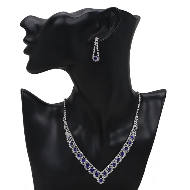 New Royal Blue Crystal Bridal Jewelry Set 4