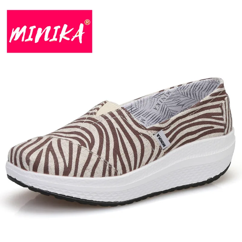 

MINIKA New Designer Women Loafers Print Zebra Stripes Pattern Fashion Casual Shoes Women Comfortable Platform Shoes Women