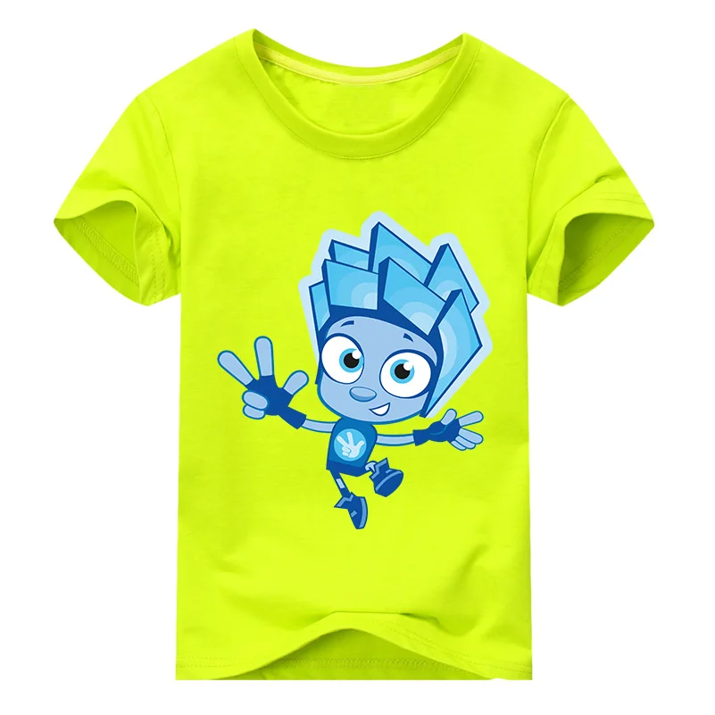 Детская футболка для мальчиков, летняя футболка с 3D принтом «Фиксики», костюм, детская белая Повседневная футболка, одежда, хлопковые футболки для девочек, топы, DX118