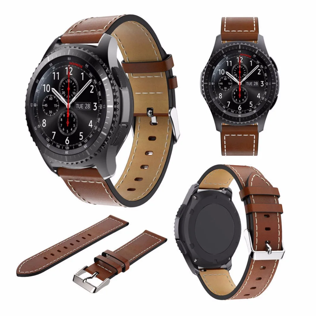 Сменный Браслет из натуральной кожи для samsung gear S3, классический браслет, коричневый, кофейный, черный цвет - Цвет: Brown