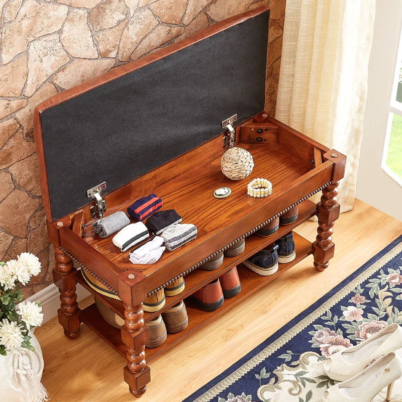 Скамейка для обуви из цельного дерева шкаф дома стойка стеллаж хранения дивана