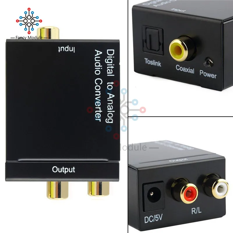 

Digital Optical Coaxial Toslink Signal to Analog Audio Converter Adapter RCA L/R 3.5mm Digital To Analog Audio Converter Black