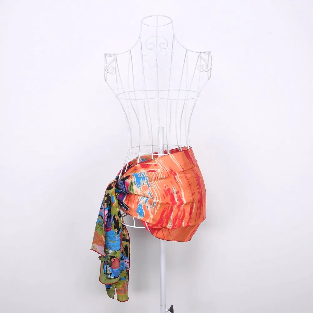 Длинные сатин шелковый шарф ручной подвернутые края Василий Кандинский знаменитая картина маслом Кандинский дома в Мюнхене