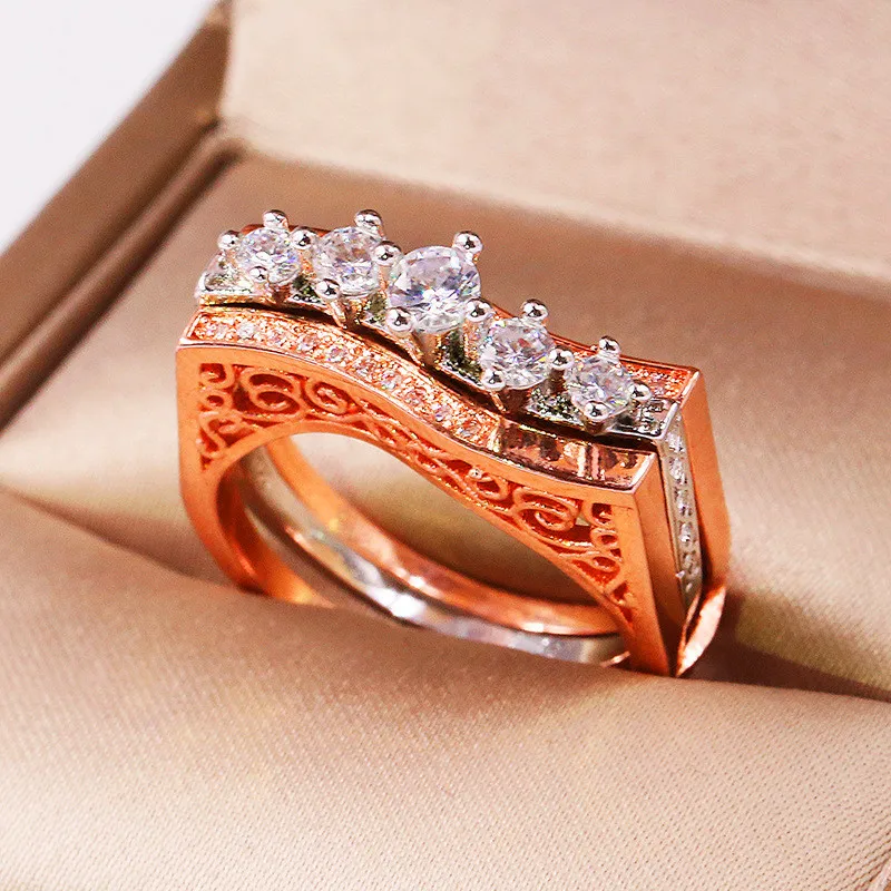 Новинка, мужские и женские циркониевые кольца на палец, роскошные свадебные кольца цвета розового золота, кольца для помолвки для мужчин и женщин
