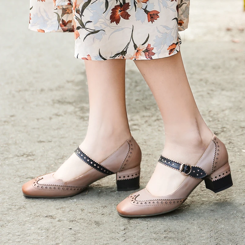 

Women Pumps Genuine Patent Leather Spring Autumn Thick Heel 5 cm High Heels Black Burgundy Pig Leather Square Toe Footwear Shoes