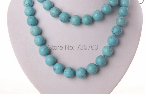 

xiuli 0015043 stunning long 35" big 14mm round blue natural turquoise necklace
