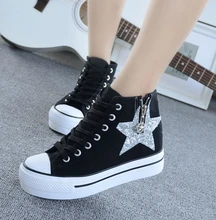 2017 spring fashion Women High help Style Canvas Shoes Lace Up Casual shoes women higher Feminino fashion shoes zapatos mujer