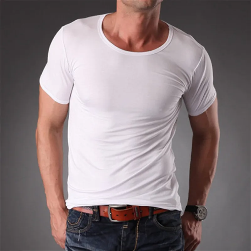 RL бренд Natrual модал Фитнес футболка для мужчин Slim Fit с круглым вырезом пустой простой белый Повседневный Летний стиль мужская одежда MT1354