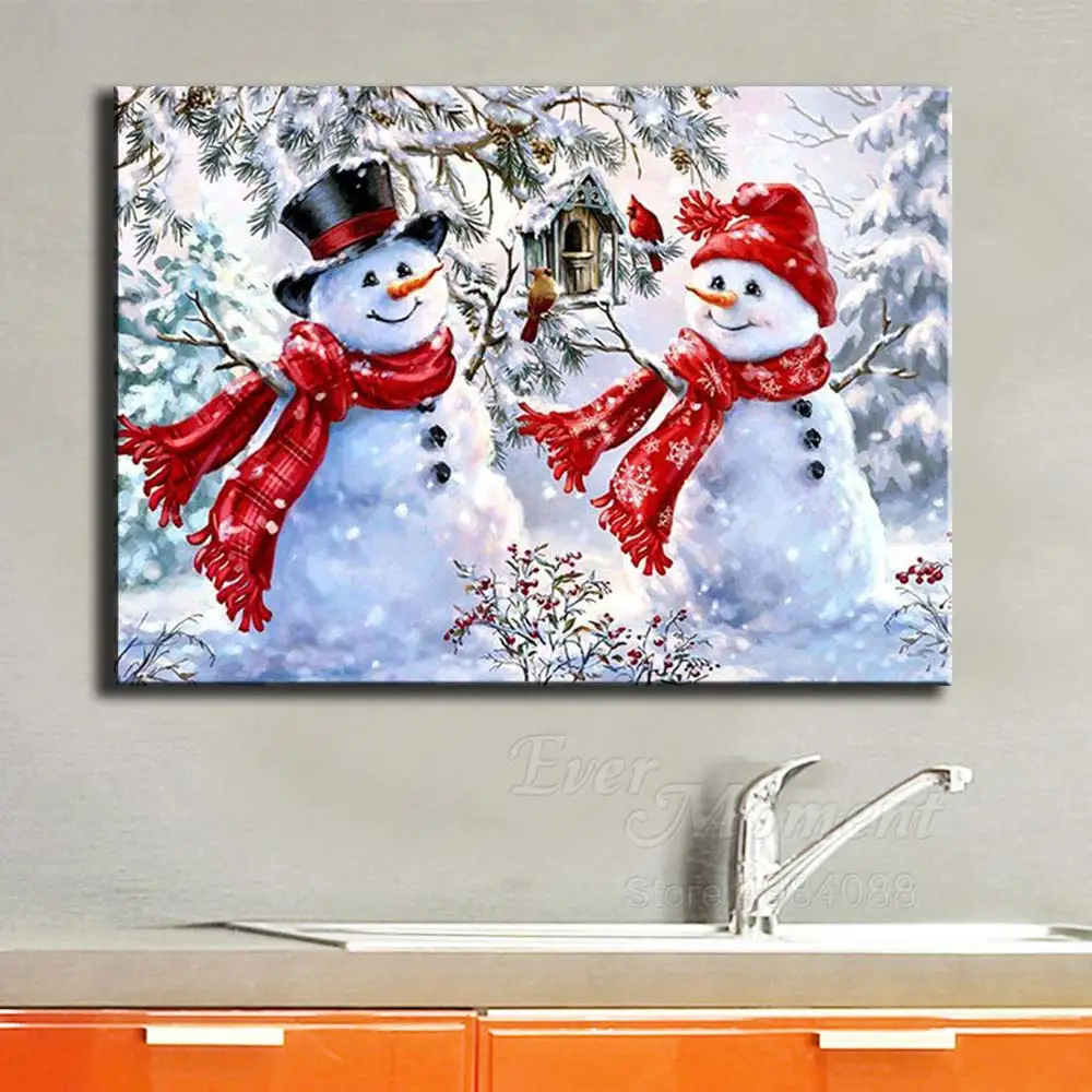 Ever Moment Diamond Painting Picture Of Rhinestone Snowman Scarf Christmas Handmade Full Square Drill Diamond Embroidery 3F1917