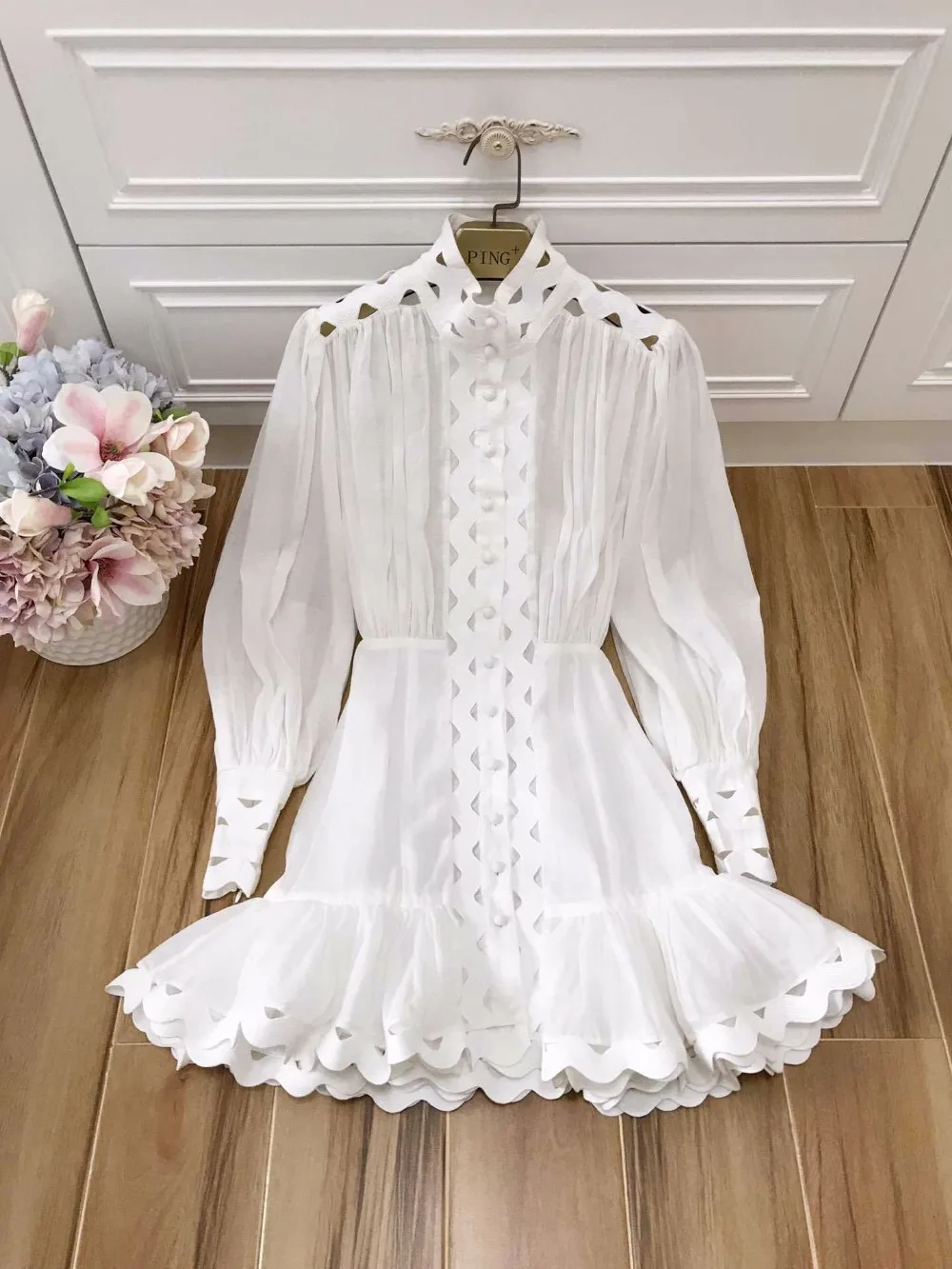 Женское платье фонарик с узором вечерние ажурные короткие платья оборками и
