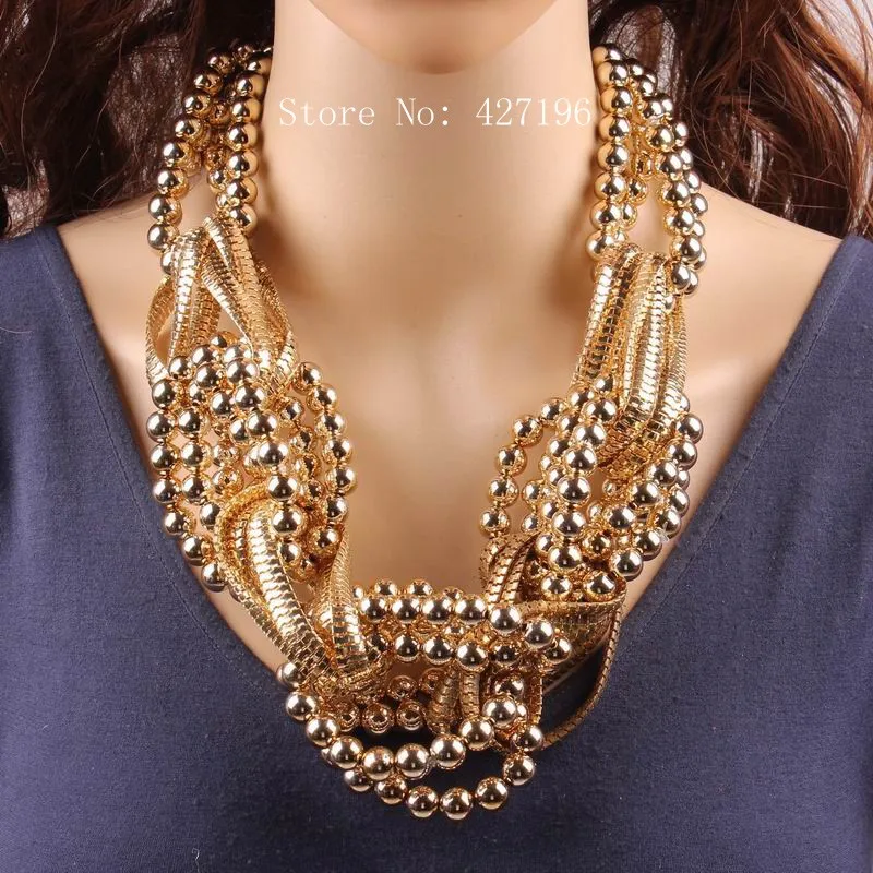 Fashionable New Design Brand Statement Necklace Alloy Chain Bead Chunky Big Pendant Necklace For Women Jewelry Wholesale