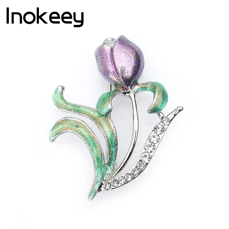 

Inokeey Purple Enamel Tulip Flower Brooch Pins For Women Bouquet Brand Original Pins Jewelry Gift
