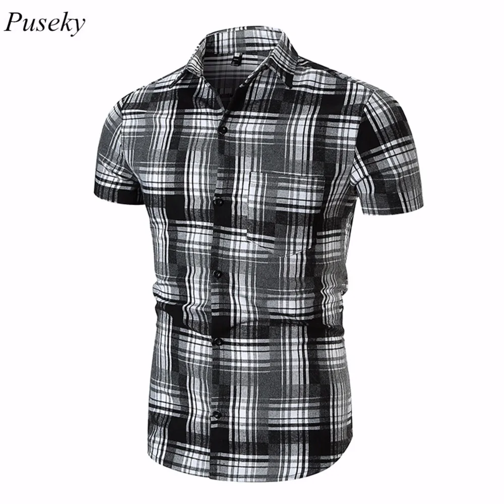 Black White Plaid Shirt Men Shirts 2018 New Summer Fashion Homme Mens ...