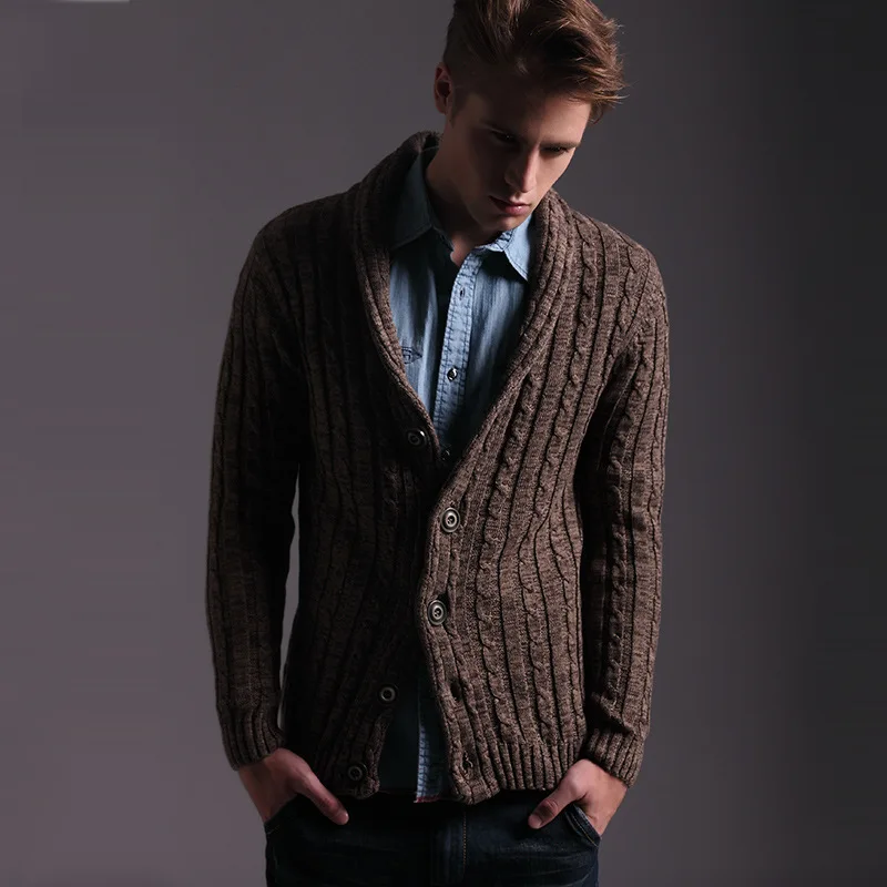 New Mens knit cardigan sweater men's striped cotton sweater coat on