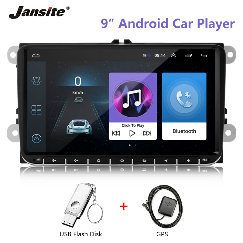 

Jansite 9" 2 DIN Car Radio For Volkswagen Golf6 Polo Android 8.1 player Touch screen GPS Bluetooth mirror Autoradio With U Disk