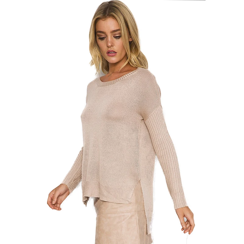 HYH HAOYIHUI Spring New Fashion Sweater Women Vintage Cross Back O-Neck Solid Slim Pullover Female Elegant Brief Knitted Tops