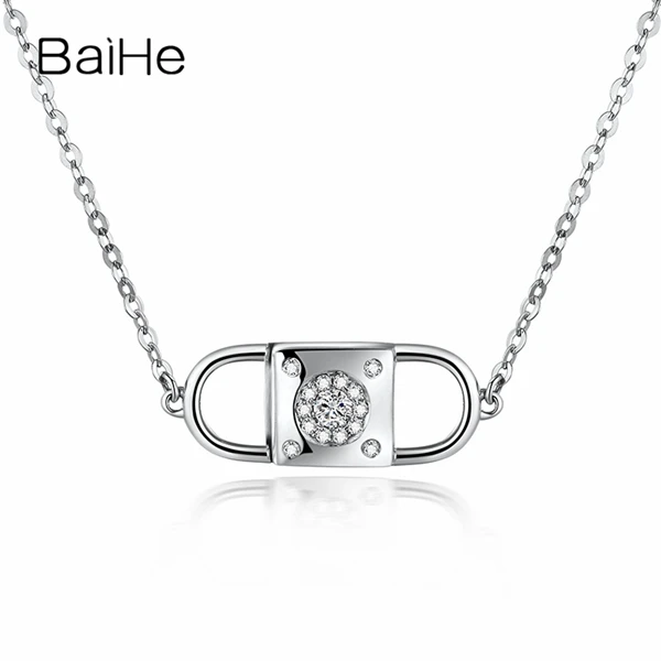 BAIHE Solid 18 K Белое Золото 0.05ct Сертифицированный H/SI натуральный бриллиант женские модные ювелирные изделия Элегантный Подарок ожерелья