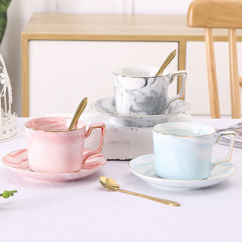

Simple Marble Ceramics Coffee Cup With Dish Grain Phnom Penh Afternoon Camellia Pink Gray Teacup Espresso Mugs Drinkware 1pc