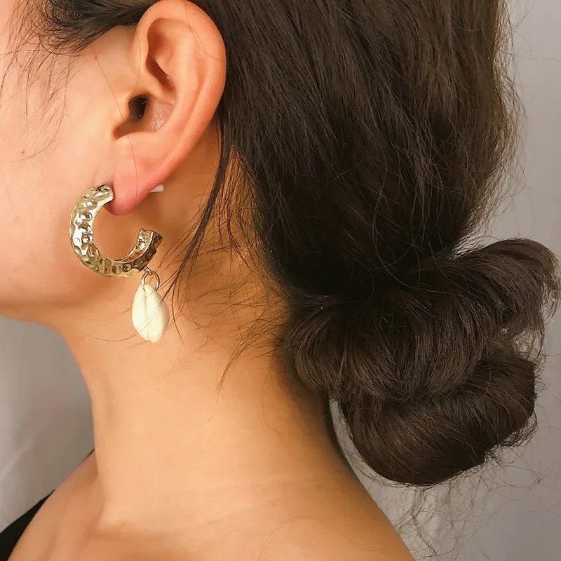 

2019 New Vintage Ocean Gold Dangle Drop Earrings For Women Brincos Cowrie Sea Shell Earring BOHO Bohemian Beach Korean Jewelry