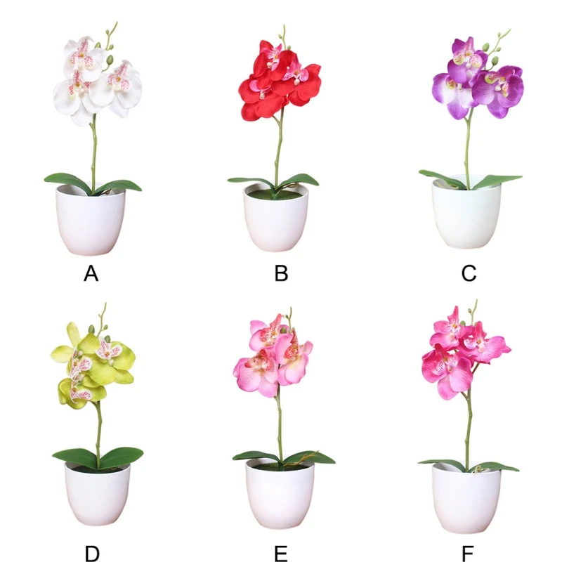 Фаленопсис горшках искусственные цветы, орхидеи+ лист пены+ пластиковая ваза имитация цветов для дома Декор бонсай подарок