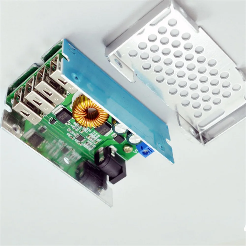 DC12V до 5 В 4USB Выход понижающий преобразователь Сыходзь Питание модуль доска с алюминиевый корпус для телефонов