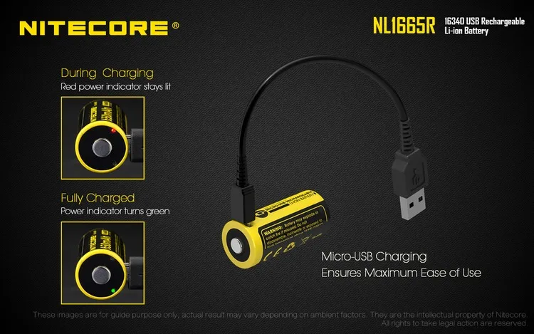 2018 NITECORE NL1665R 650 мА/ч, 16340 CR123 Встроенный Micro-USB зарядка Порты и разъёмы Перезаряжаемые Li-Ion Батарея 3,6 V 2.34Wh высокая производительность