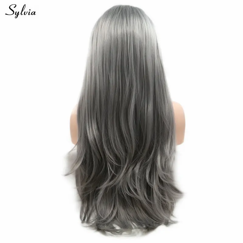 Sylvia Glueless Термостойкое волокно серый цвет натуральный Hairline для белых женщин