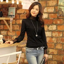 Korean Women’s Lace High-neck Knitwear Bottoming T-shirt Tops free shipping