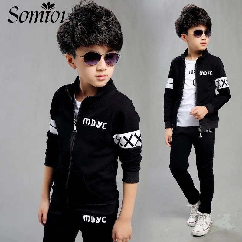 2018 New Spring Autumn Baby Boys Clothing Set 2/PCS Black Boy Sports