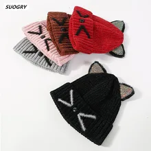 SUOGRY Beanies, шапка с ушками Skullies, женские осенне-зимние шапки для дам, модная шапка с котом, Женские повседневные вельветовые кепки