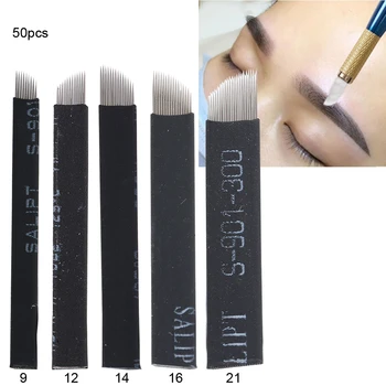 

New 50PCS Microblading Eyebrows Needles Eyebrow Eye Lip Tattoo Needles 9/12/14/16/21 Pins For Tattoo Machine