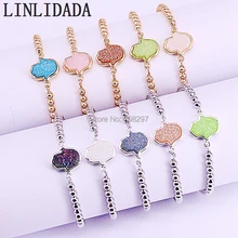 10 шт. ювелирные изделия Drusy Кварцевый камень Хамса рук разъем с 4 мм круглый Медь бусы цепи Регулируемый Браслеты