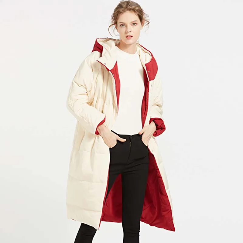 Korean Style 2019 New Winter Jacket Women Long Duck Down Coat Woman with Hooded Double Side Wear Sweet Warm Loose Outwears AO806