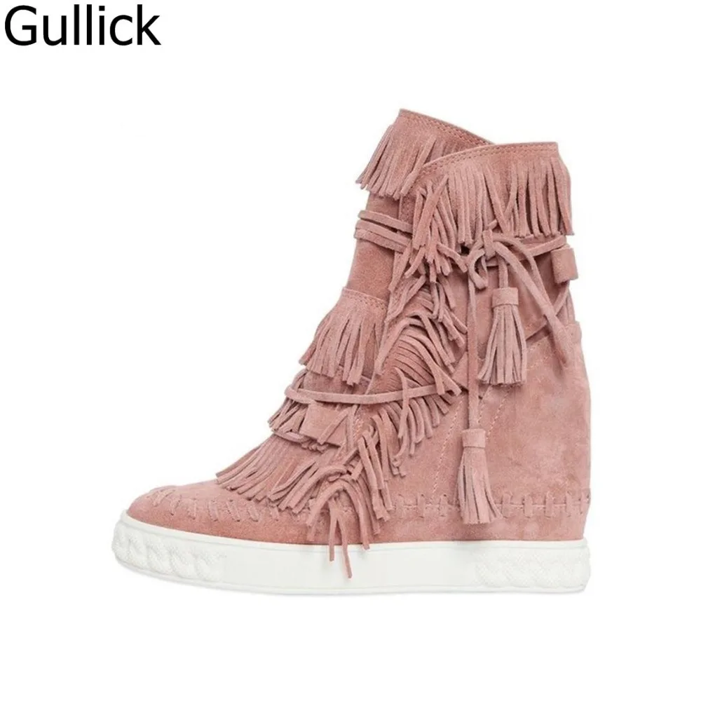 Buy Women Fashion Blush Fringed Suede Casual Shoes