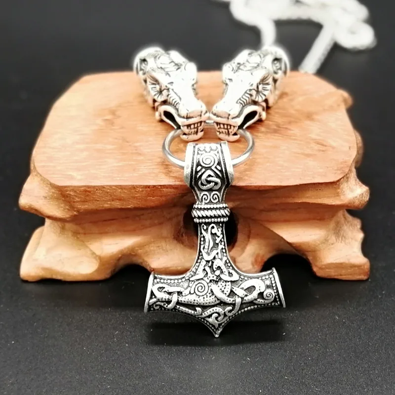 

Norwegian Viking Amulet Pendant Necklace Bell Hammer Pendant Chain Necklace Animal Knot Viking Jewelry 1pc drop shiping