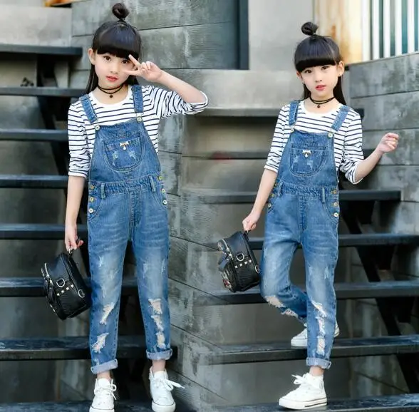 

2019 Spring Hole Ripped Jeans for Girl Kids Clothing Denim Jumpsuit Overall Jeans Garcon Clothes Children Trousers 4 6 9 12 Year