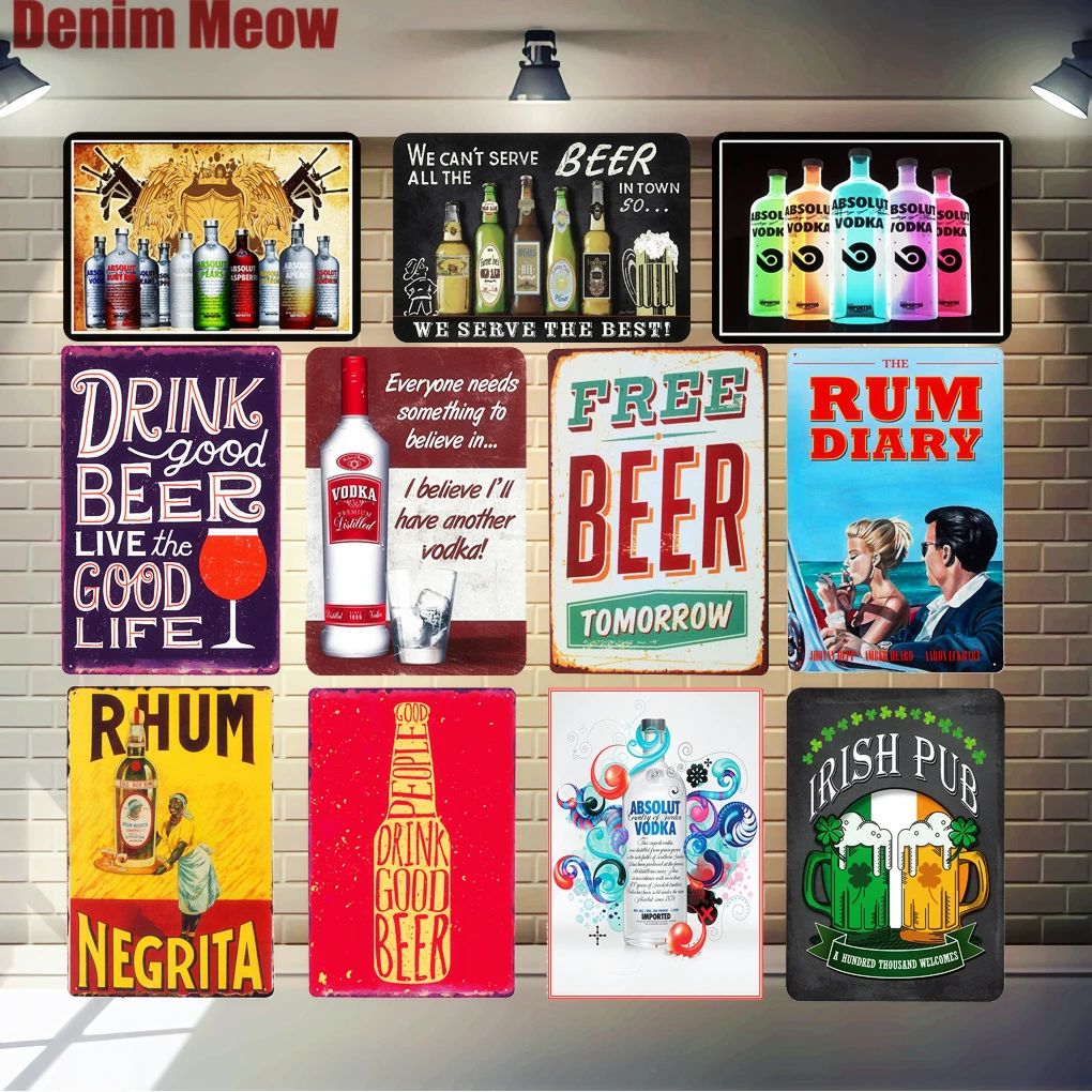 Beer And Wine Metal Tin Signs Decor Shop Pub Bar Home Wall Retro Cafe Art Poster 