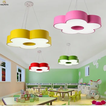 

Nordic Children's Room LED Pendant Lights Cartoon Sun Flowered Iron Hanging Pendant Lamp Kindergarten Classroom Luminaire