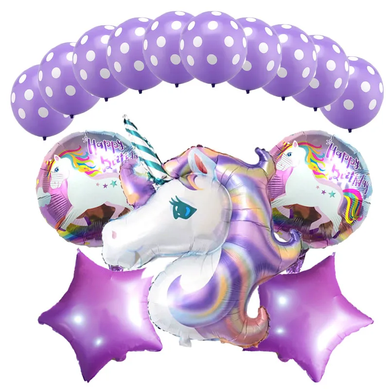 15pcs/Set Unicorn Balloon with Happy Birthday Latex Dot Balloons Birthday Party Decorations for Kids Unicorn Party Favors Toy
