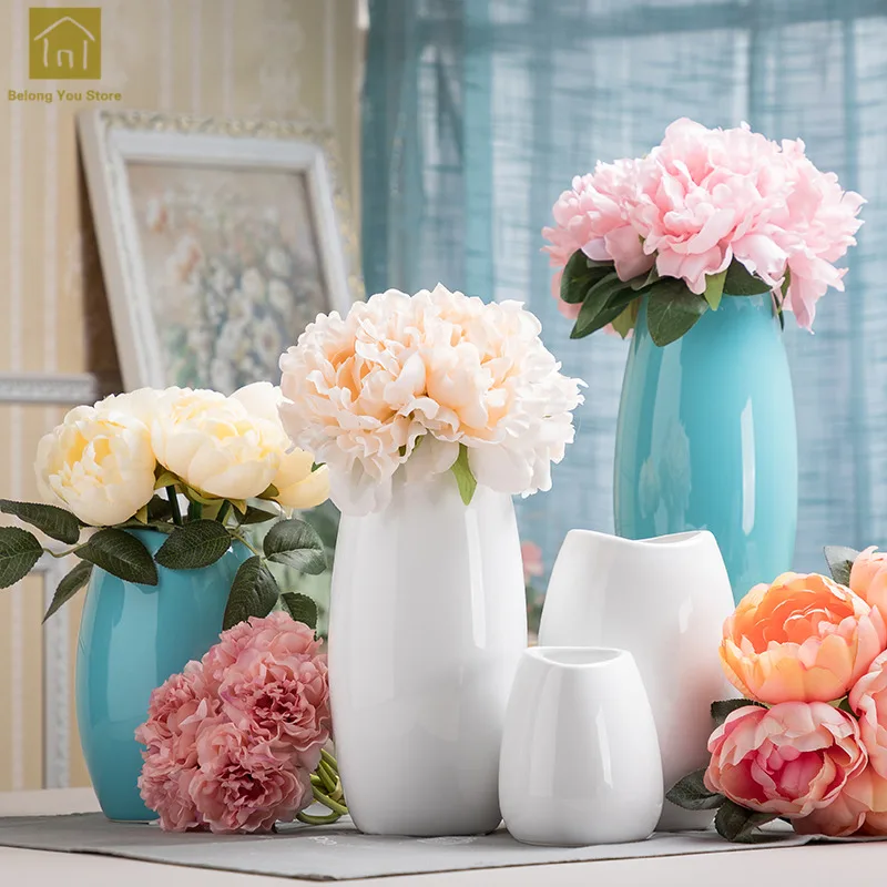 

Simple Style White Blue Ceramic Vase Flowers Hydroponic Floral Flowers Vase Modern Home Wedding Decoration Table Vase QAB111