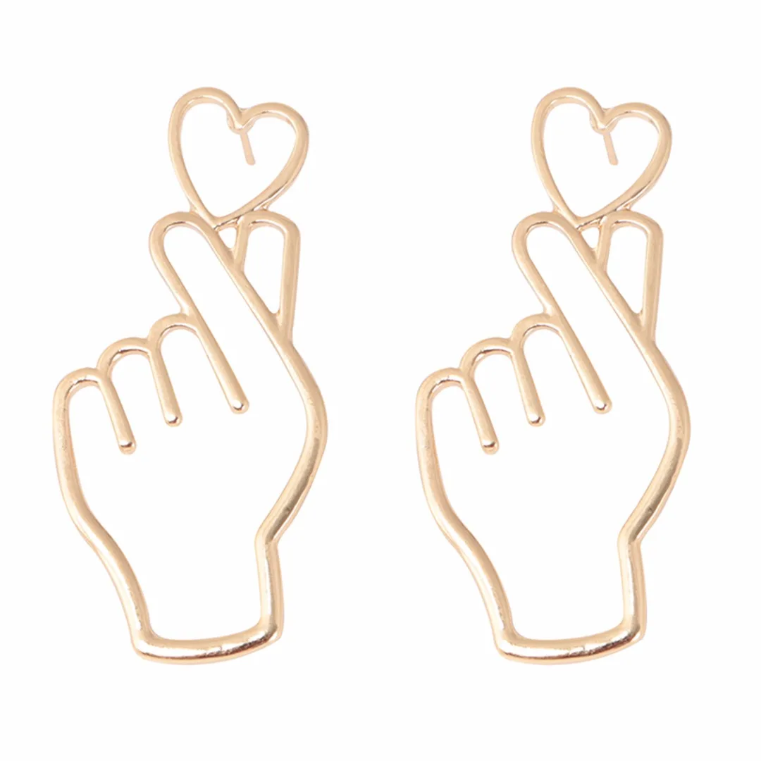 Simple Fashion Gold Color Hollow Hand Stud Earrings for Women Bohemia Ear Cuff Piercing Heart Gesture Earring Gift Shellhard